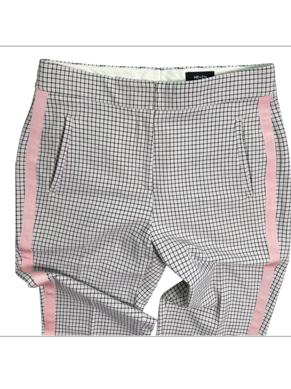 ME+EM Feminine Check Slim Crop Pants Pink Ribbon Side Stripe Women’s US 4 - Picture 5 of 8